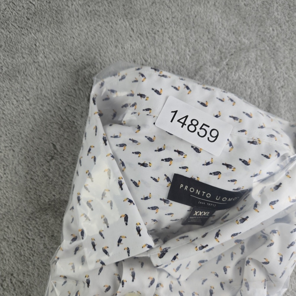 Pronto Uomo Shirt‎ Mens XXL White Toucan Print Short Sleeve Casual Vacation 3XL - Picture 12 of 12